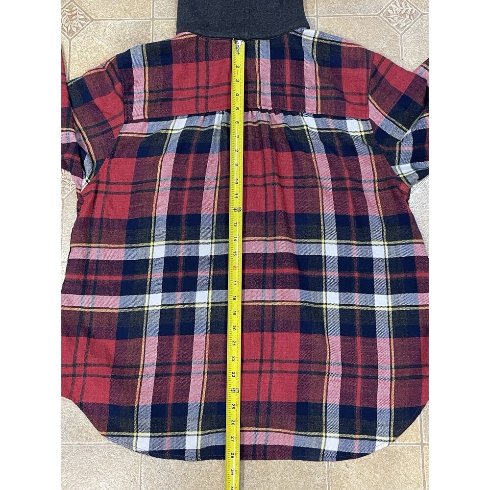 AMERICAN EAGLE Women's Red/Black Plaid Hoodie Button Down Flannel Top Sz Medium - Picture 5 of 10